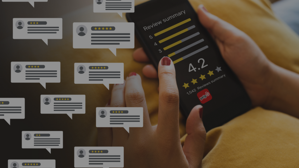 phone user checking online reviews