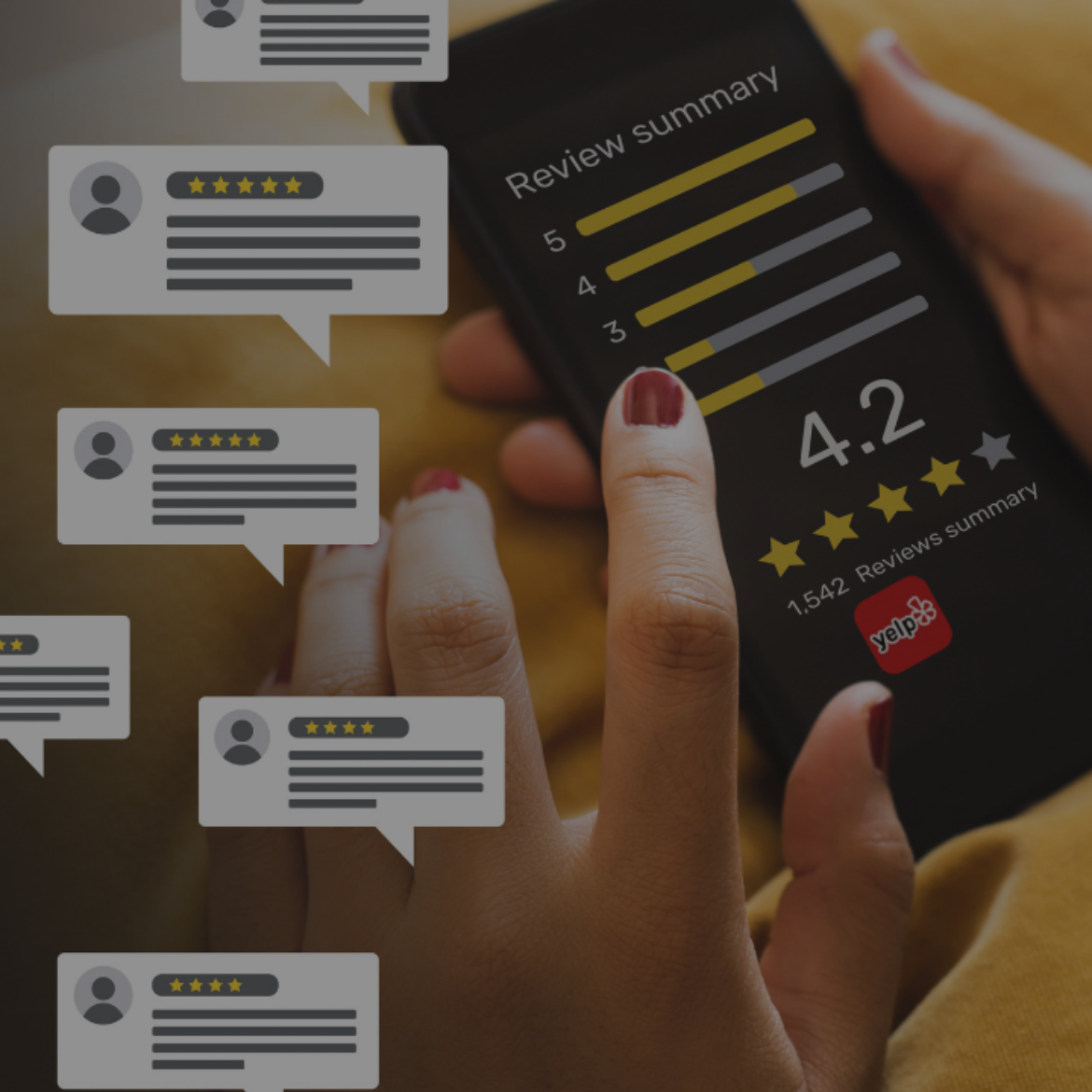 phone user checking online reviews